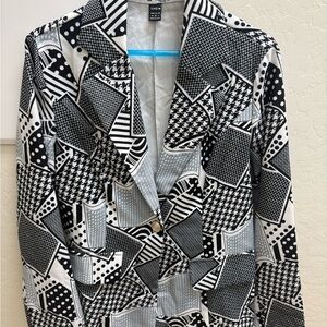 SHEIN Black and White Geometric Blazer